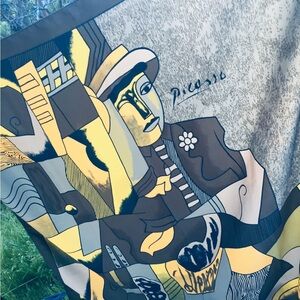 Picasso Abstract Yellow and Brown Geometric print  silky square scarf